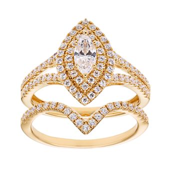 The Regal Collection 14k Gold 1 Carat T.W. IGL Certified Diamond Marquise Halo Engagement Ring Set