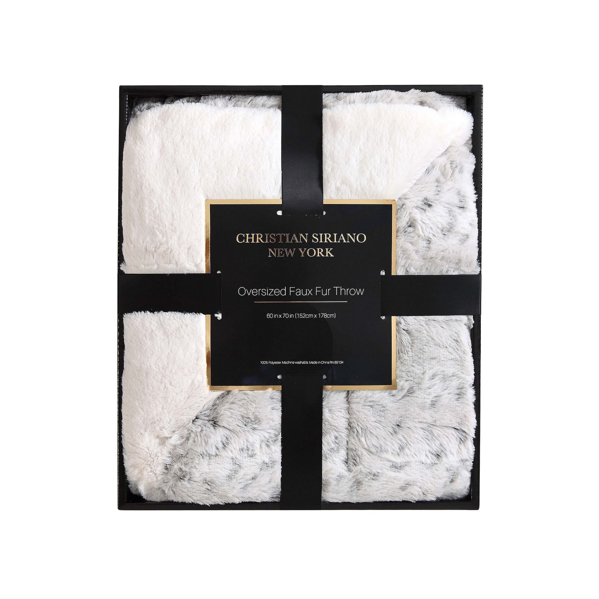 Christian Siriano New York® Faux Fur Snow Leopard Gift Boxed Throw, Gray W