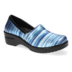 Easy Works CLOGS MULES Lyndee Blue PAISLEY NON MARK Slip Resistant Clogs 6M