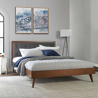 Linon Mid-century Modern Upholstered Platform Queen Bed