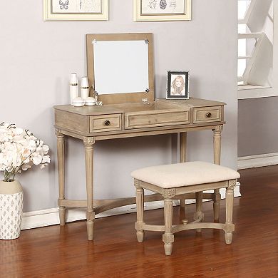 Linon Cyndi Mirrored Vanity & Stool 2-piece Set