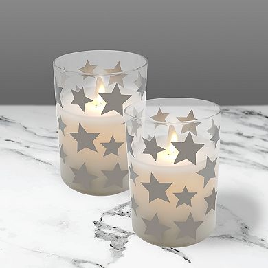 Star LED 3.75" x 3" Unscented Wax Pillar Candle 2-piece Set