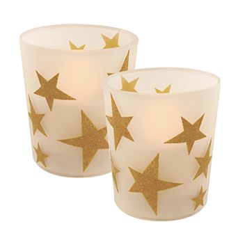 LumaBase Star LED 3.75" x 3" Unscented Wax Pillar Candle 2 pc Set