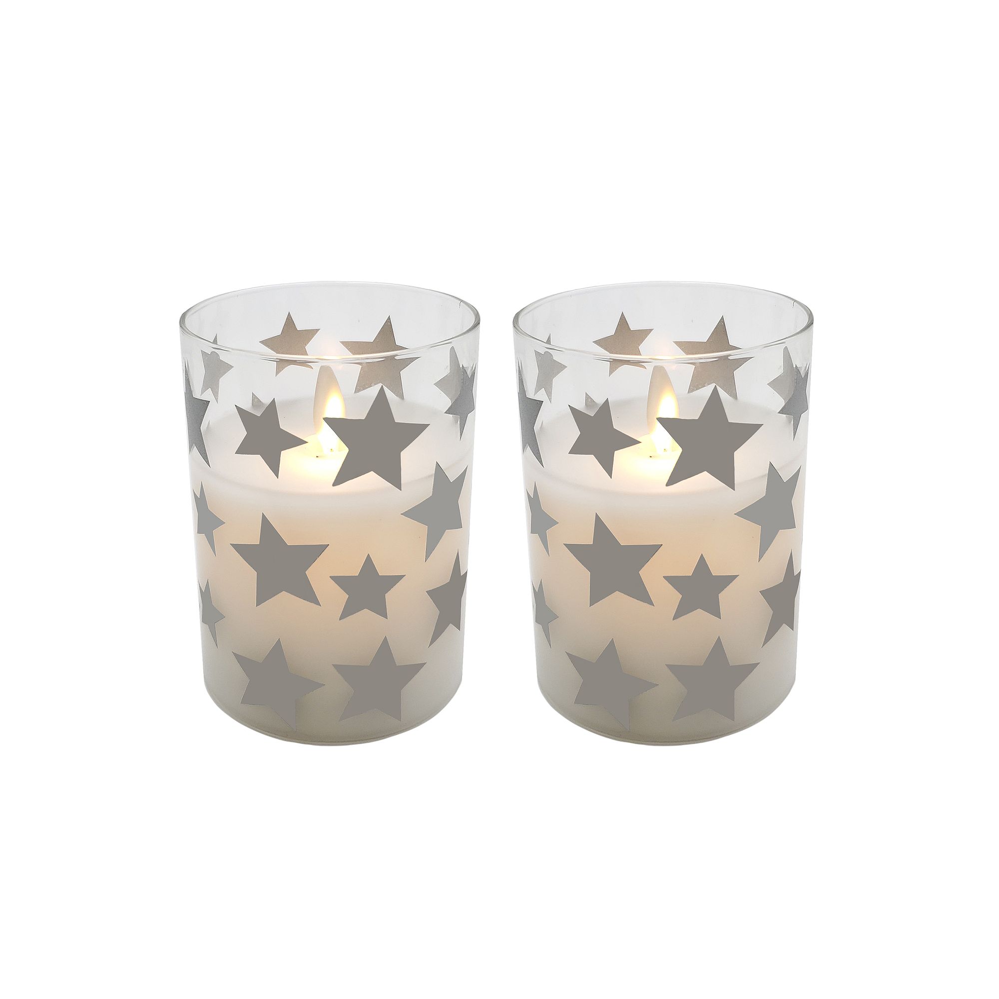 Star LED 3.75 x 3 Unscented Wax Pillar Candle 2-piece Set, Silver