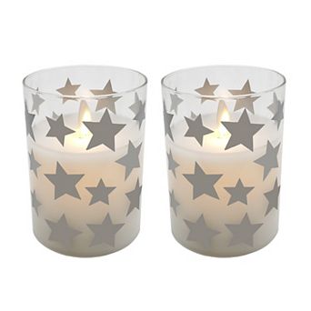 LumaBase Star LED 3.75" x 3" Unscented Wax Pillar Candle 2 pc Set