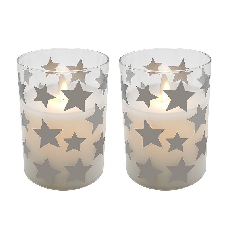 Star LED 3.75 x 3 Unscented Wax Pillar Candle 2-piece Set, Silver