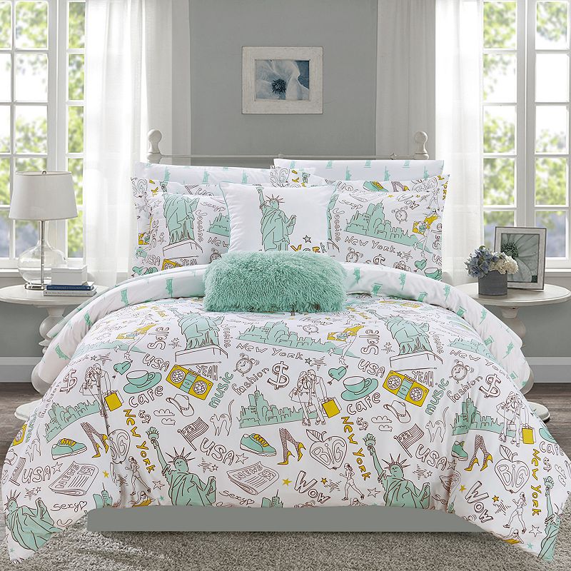 Chic Home Liberty Comforter Set with Shams, Green, Queen