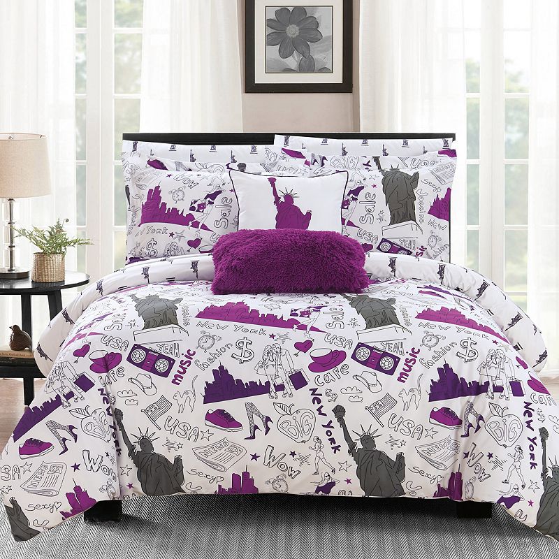 Chic Home Liberty Comforter Set with Shams, Purple, Queen