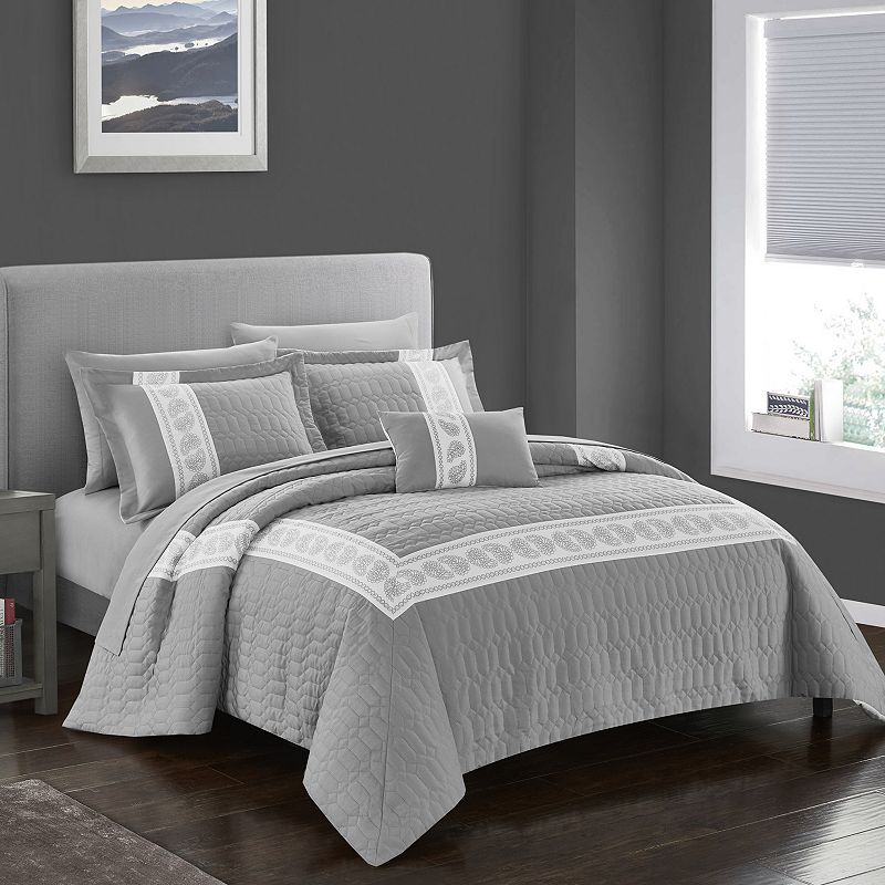 61281626 Chic Home Titian Comforter Set, Grey, Queen sku 61281626