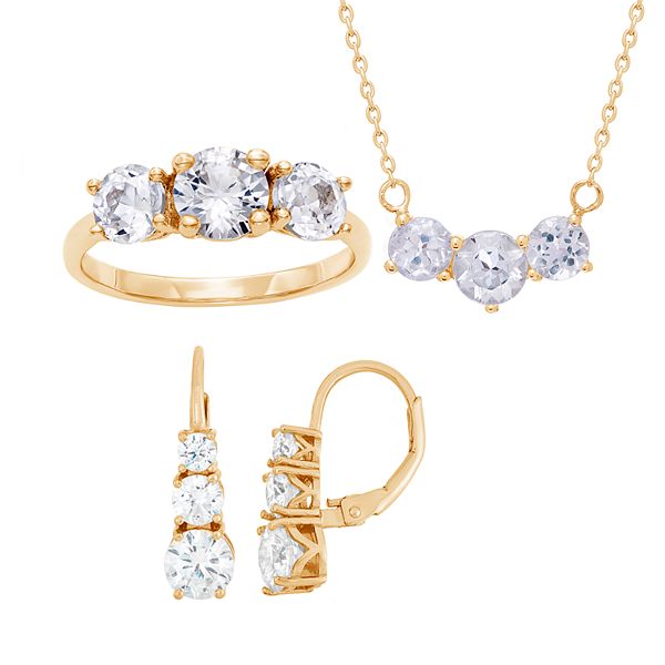 Designs by Gioelli 14k Gold Over Sterling Silver Past Present & Future  Cubic Zirconia Necklace, Ring & Earring Set