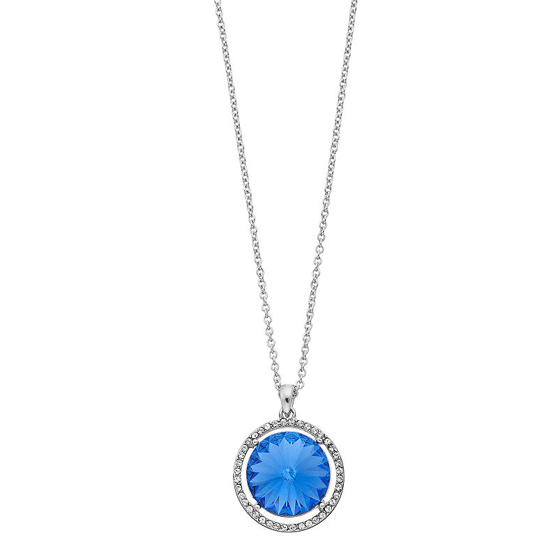 Brilliance Crystal Oval Halo Pendant Necklace, Womens, Size: 18, Blue