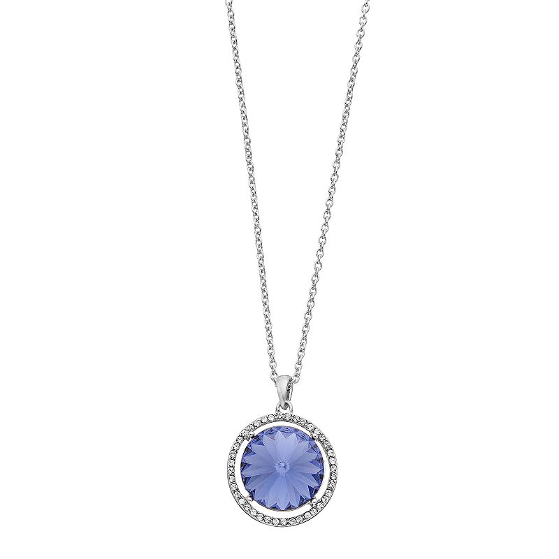 Brilliance Crystal Oval Halo Pendant Necklace, Womens, Size: 18, Purple