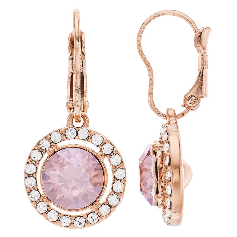 Brilliance Fine Rose Gold Tone Crystal Halo Earrings, Womens, Pink