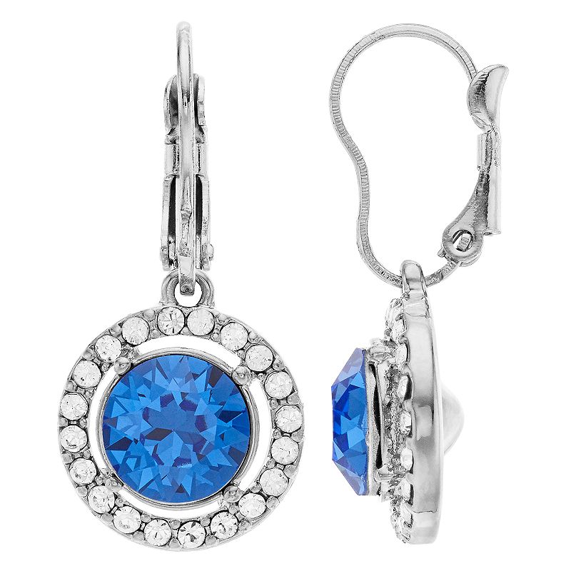 Brilliance Fine Rose Gold Tone Crystal Halo Earrings, Womens, Blue