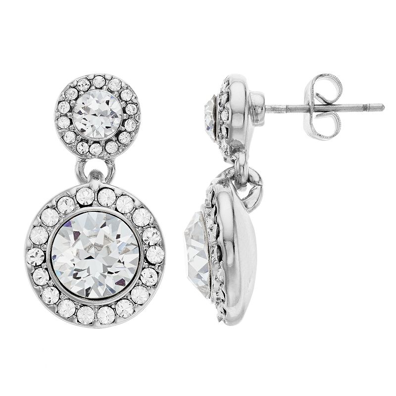 Brilliance Crystal Double Halo Drop Earrings, Womens, White