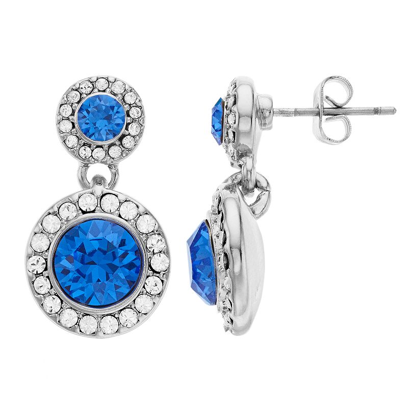 Brilliance Crystal Double Halo Drop Earrings, Womens, Blue
