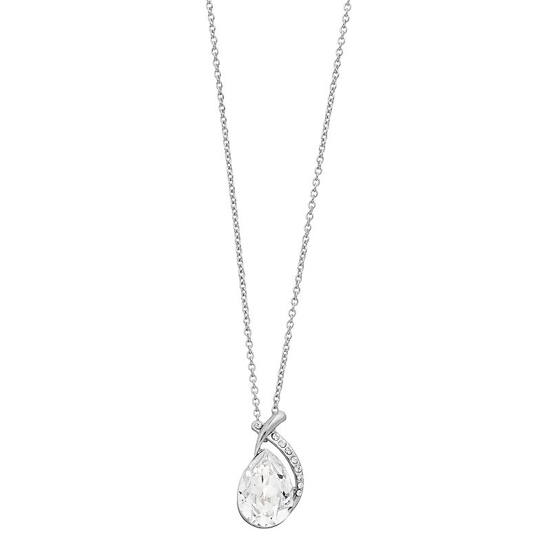 Brilliance Teardrop Pendant Necklace with Crystal, Womens, Size: 18, Wh