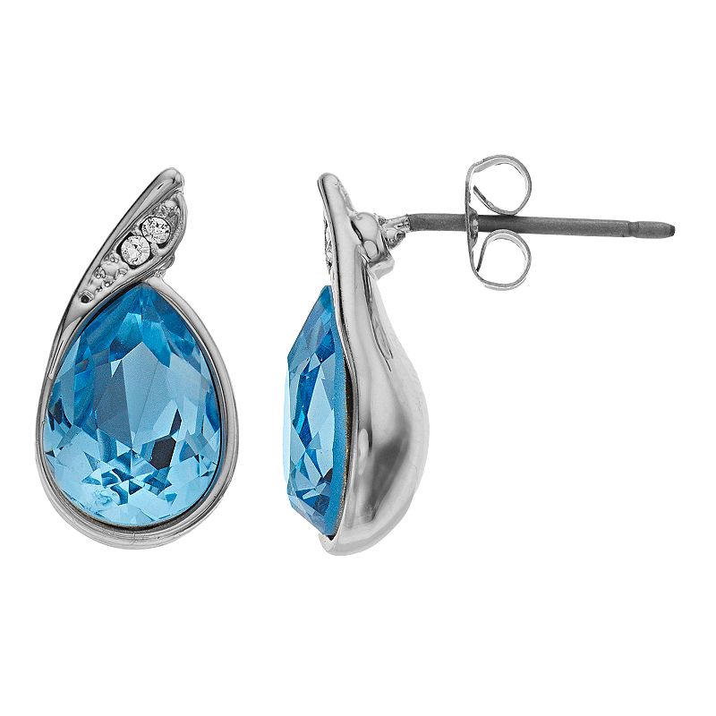 Brilliance Fine Silver Plated Crystal Teardrop earrings, Womens, Blue