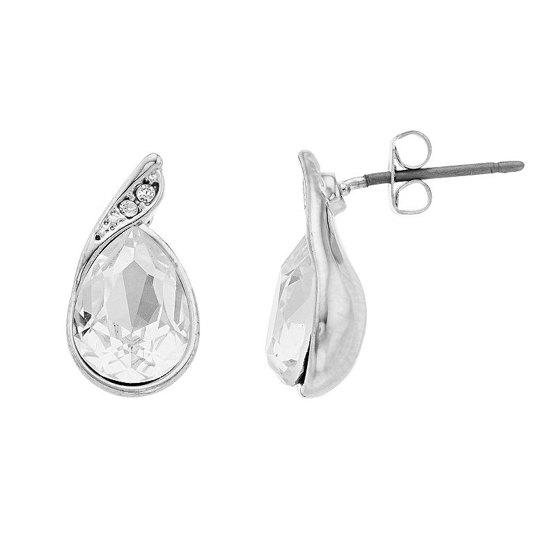 Brilliance Fine Silver Plated Crystal Teardrop earrings, Womens, White