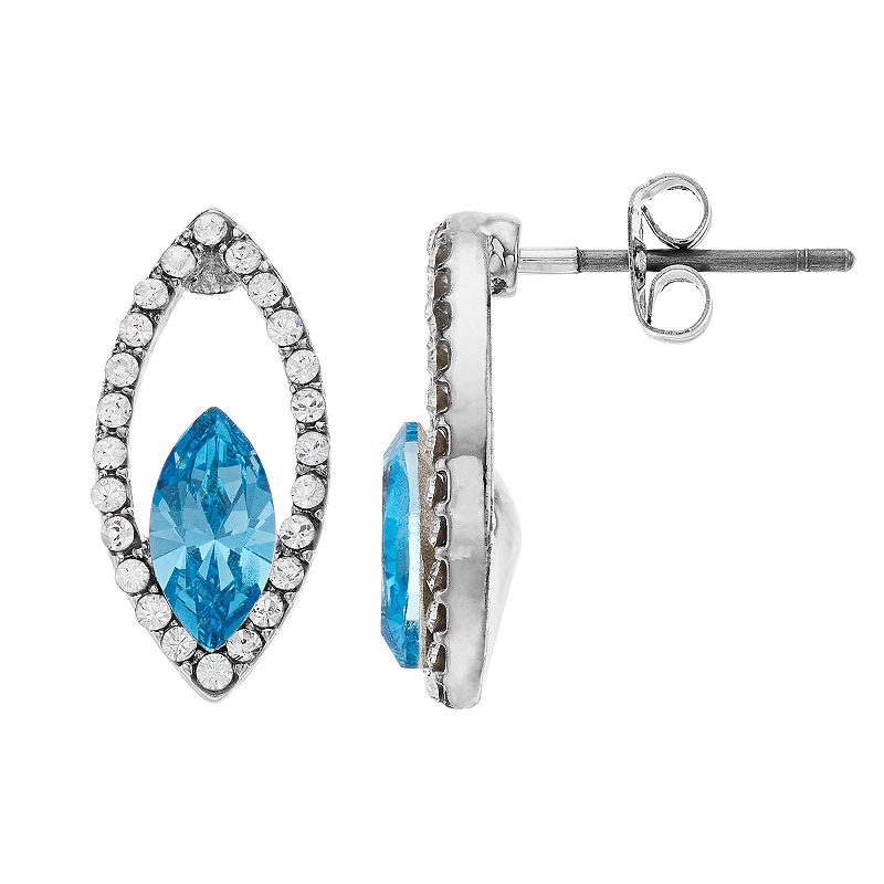 Brilliance Crystal Marquise Stud Earrings, Womens, Blue