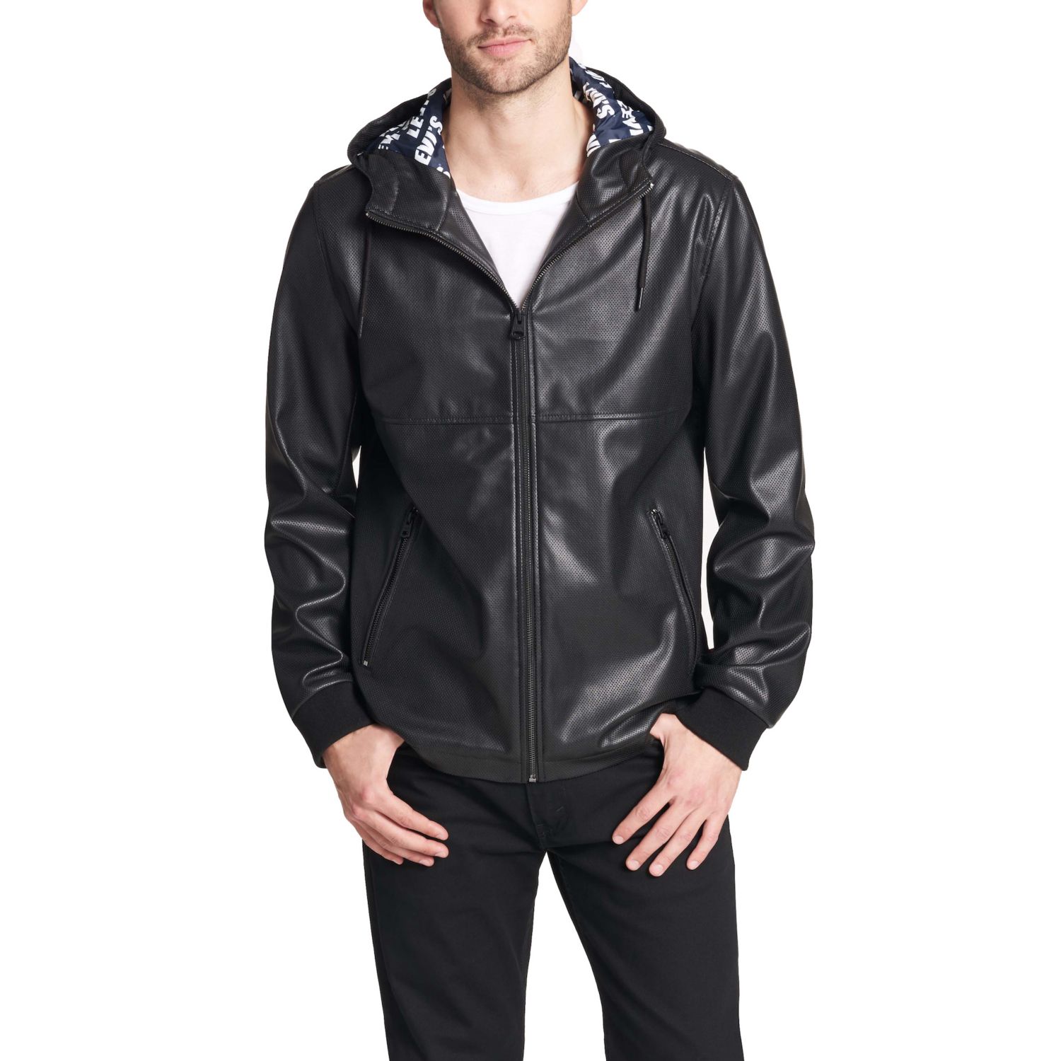 levi's faux leather jacket with hood