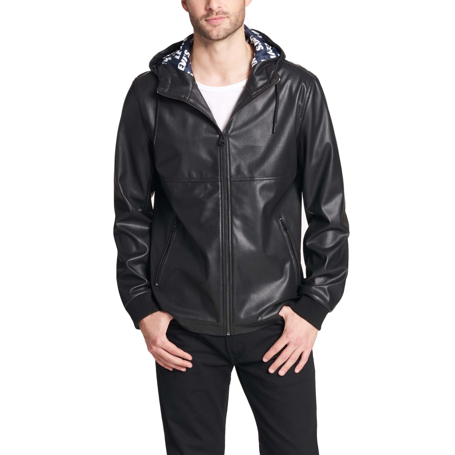 mens faux leather jacket with hoodie