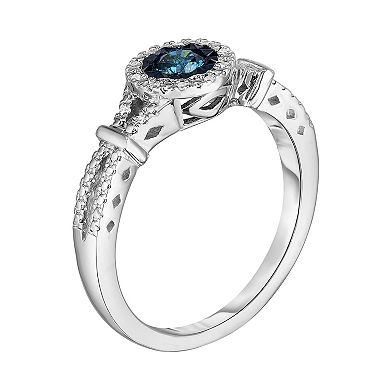 Sterling Silver 1/4 Carat T.W. Colored Diamond Halo Ring