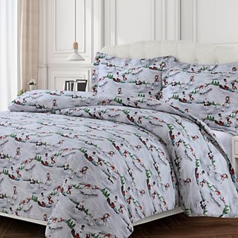 Heavyweight Snowman Printed Cotton Flannel Duvet Cover Set