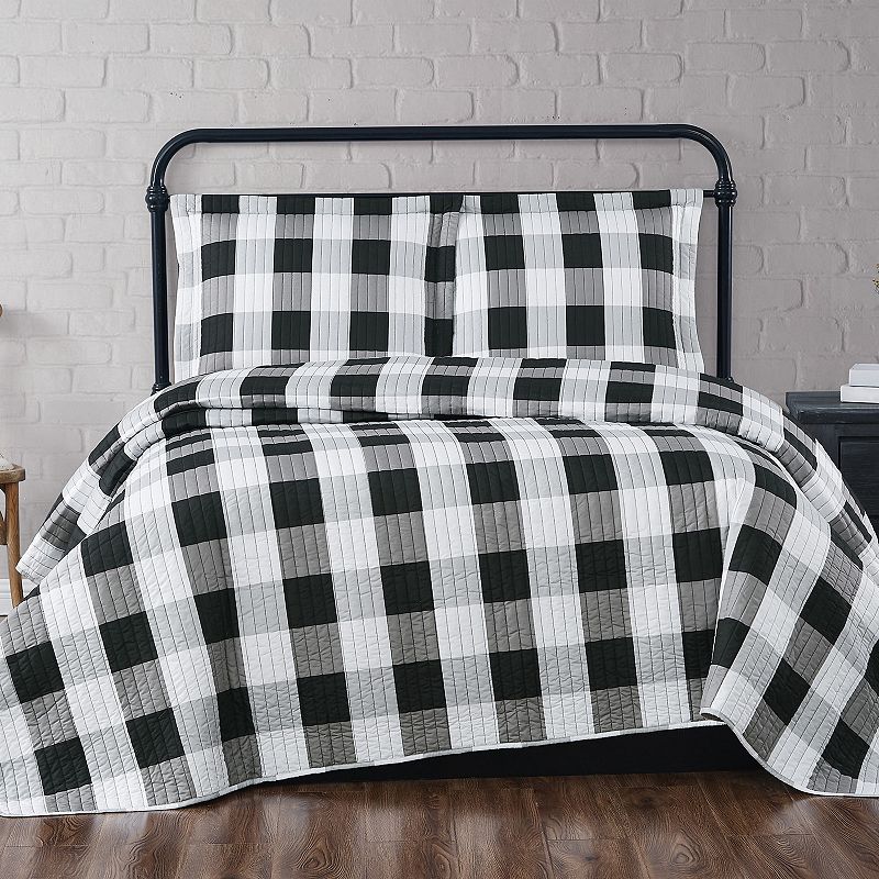 Truly Soft Everyday Buffalo Plaid Quilt and Sham Set, Black, Twin