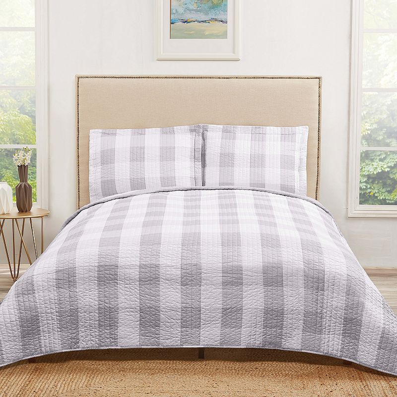 Truly Soft Everyday Buffalo Plaid Quilt and Sham Set, Grey, Full/Queen