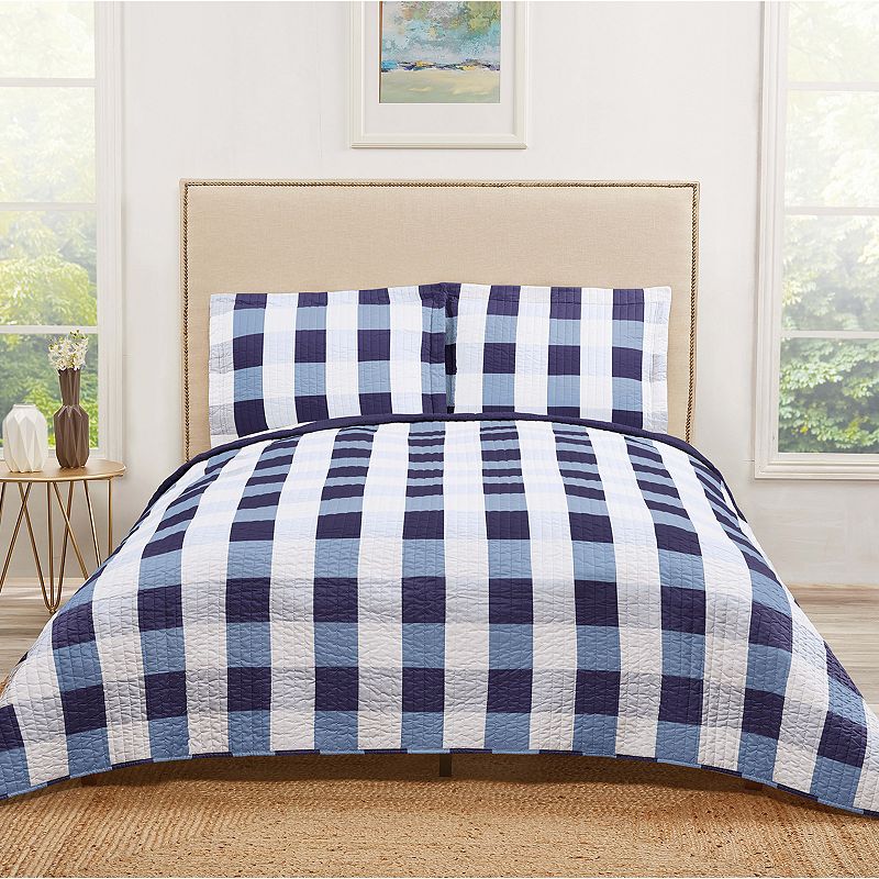 Truly Soft Everyday Buffalo Plaid Quilt and Sham Set, Blue, Twin