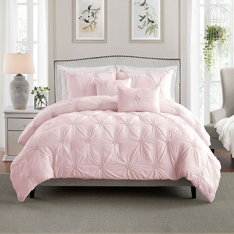 Swift Home Home Essential Stylish Extra Plush Extra Soft Floral Pintuck Bedding Comforter Set Rose Full - Queen 3 Piece