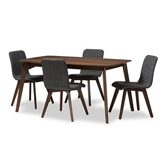 Baxton Studio Mid-Century Textured Upholstered Chair & Table Dining 5 pc Set