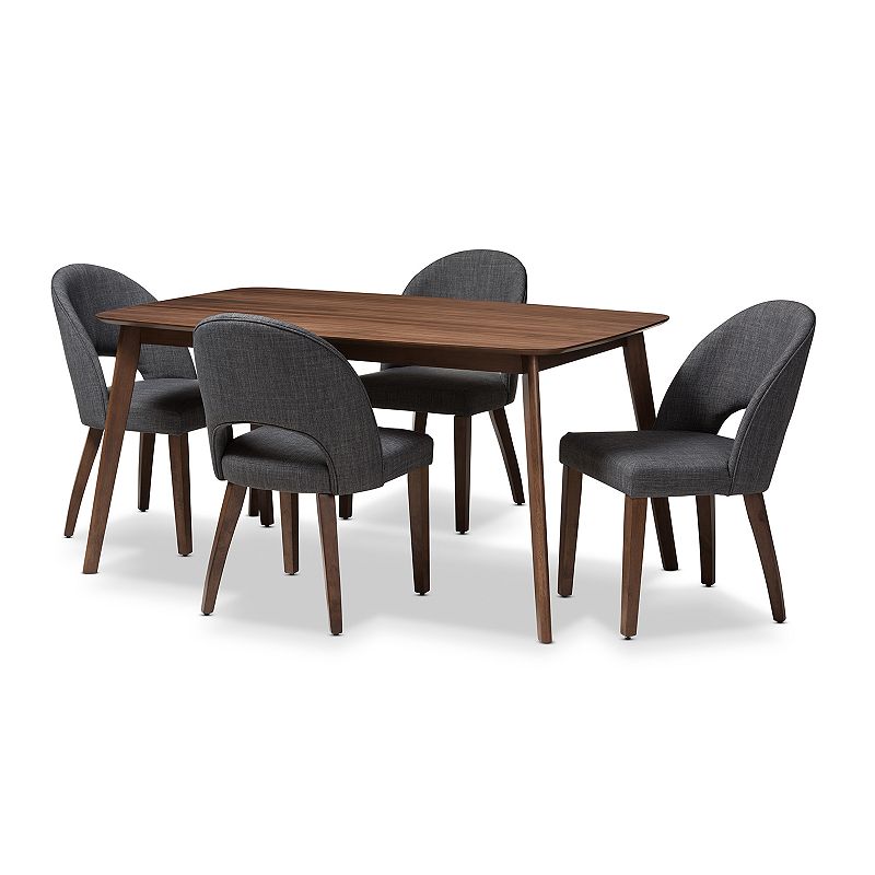 Baxton Studio Mid-Century Rounded Chair & Table Dining 5-piece Set, Dark Gr