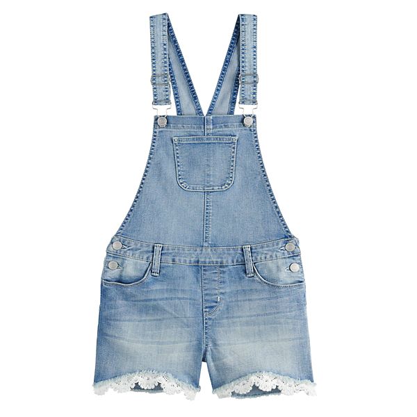 Girls 7-16 SO® Lace Cuff Jean Shortalls