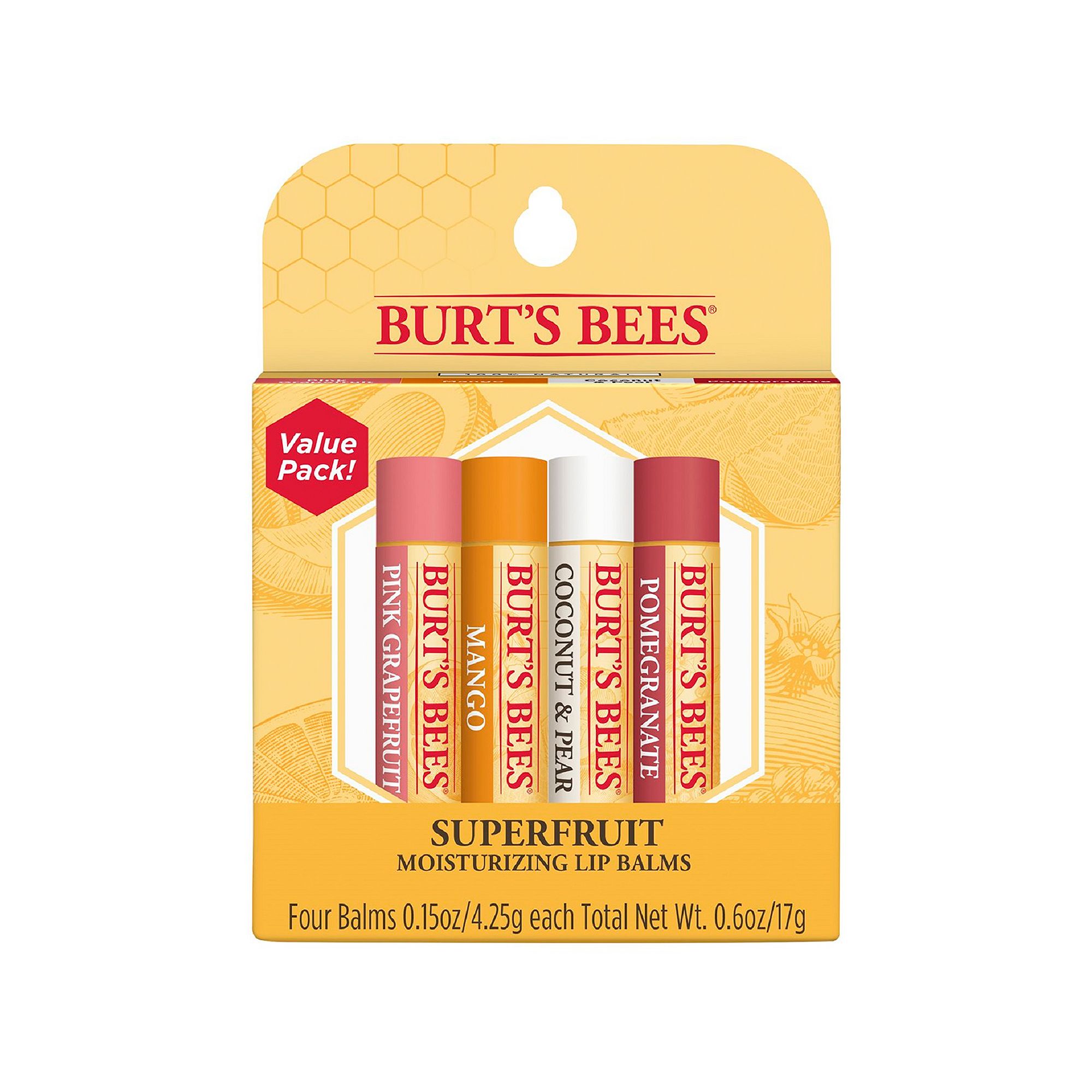 Burts Bees 4-Pack Superfruit Lip Balm, Color