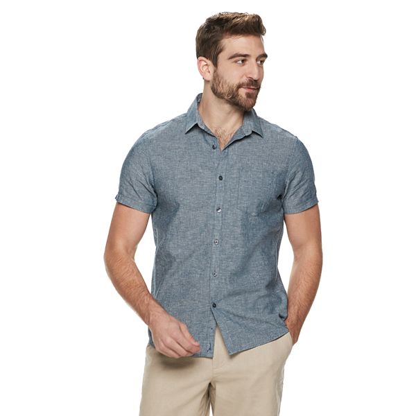 Men's Marc Anthony Slim-Fit Linen-Blend 1-Pocket Button-Down Shirt