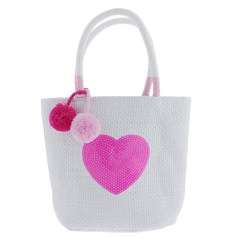 Elli by Capelli Heart Straw Mini Tote Bag, White