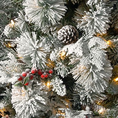 National Tree Company 7 1/2' Snowy Bedford Pine Tree with Red Berries, Cedar Leaves, Mixed Cones & 700 Clear Lights