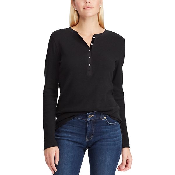 CHAPS Womens Long Sleeve Alpine Waffle-Knit Henley Shirt Henley Shirt