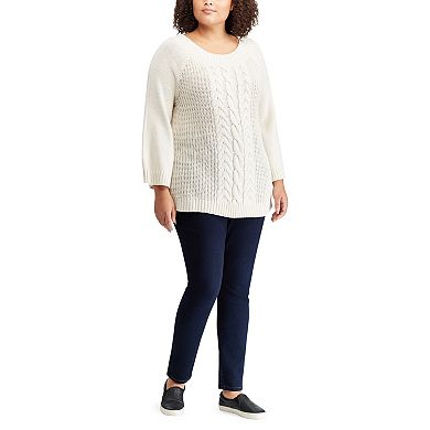 Plus Size Chaps Cable-Knit Bell Sleve Sweater