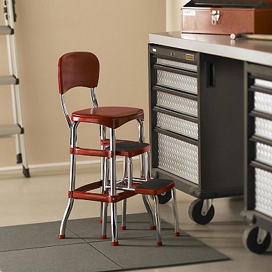 COSCO Retro Red Counter Chair & Step Stool