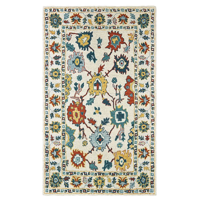 StyleHaven Zarina Floral Geometric Rug, White, 5X8 Ft