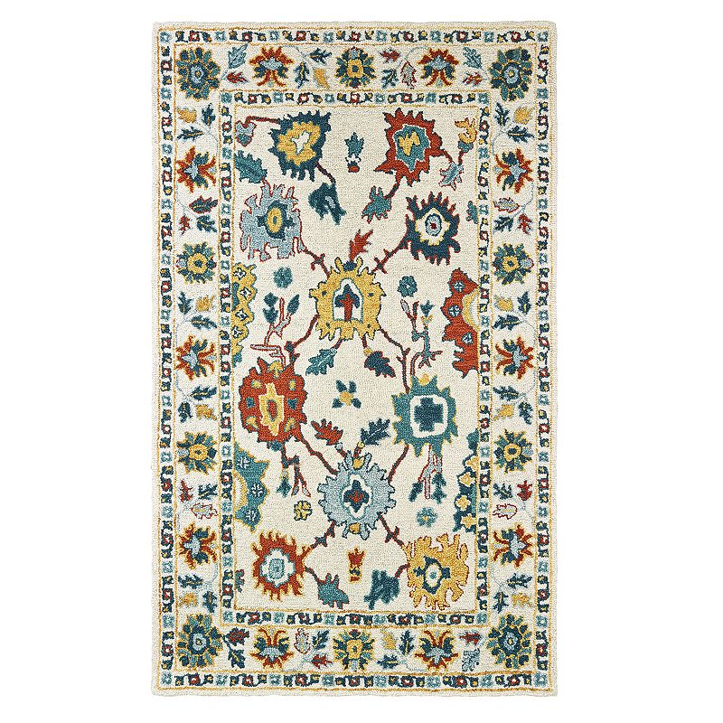 StyleHaven Zarina Floral Geometric Rug, White, 5X8 Ft