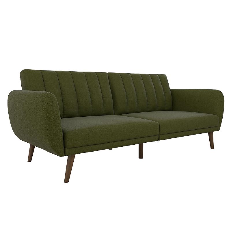 Brittany Linen Futon Green - Novogratz: Sleeper Sofa Bed, Mid-Century Modern, Polyester Upholstery