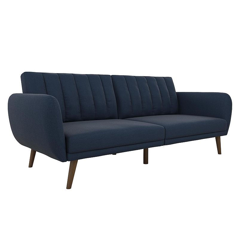 Brittany Linen Futon Blue - Novogratz: Convertible Sofa Bed, Ribbed Tufted Back, Curved Armrests