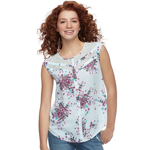 Juniors' Candie's® Print Lace Inset Top