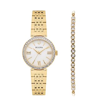 Bulova Crystal Accent Watch & Lariat Bracelet Set - 98D147