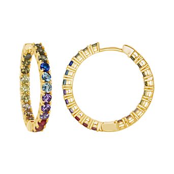 Argento Bella Sterling Silver Colorful Cubic Zirconia Inside Out Hoop Earrings