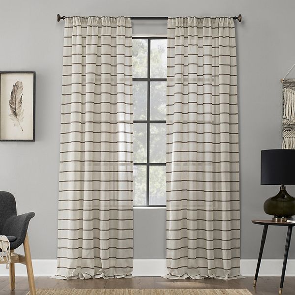 63"x52" Twill Stripe Anti-Dust Sheer Curtain Panel Light Brown - Clean Window